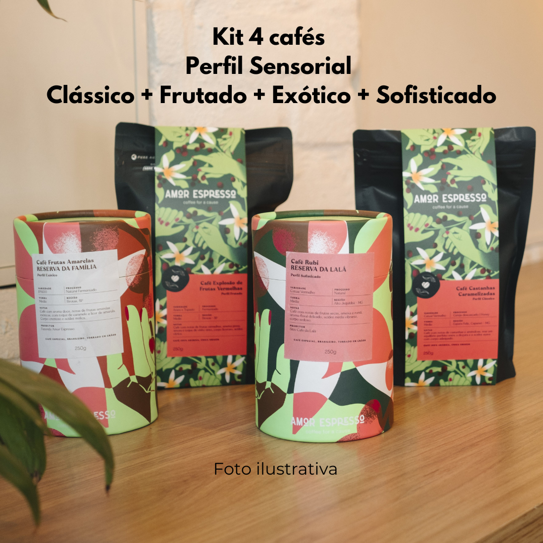 Kit 4 cafés - Clássico, Frutado, Exótico e Sofisticado